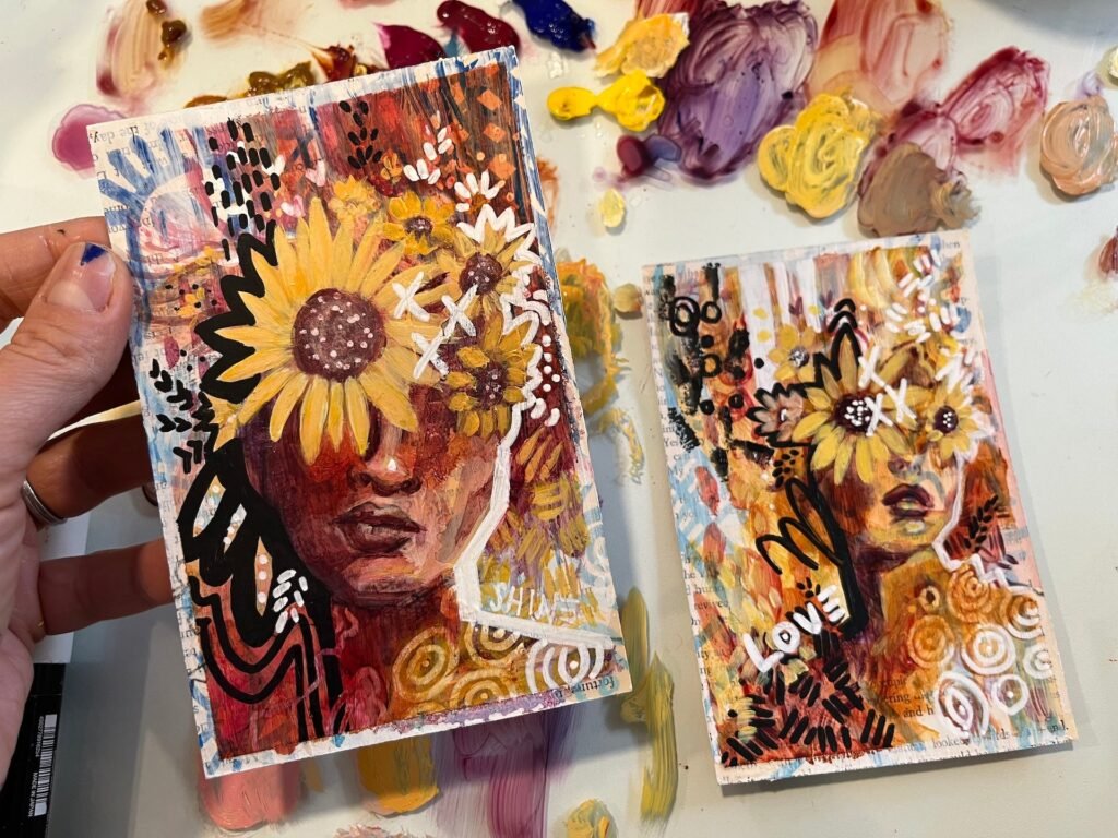 “shine” sunflower portrait painting prayer card