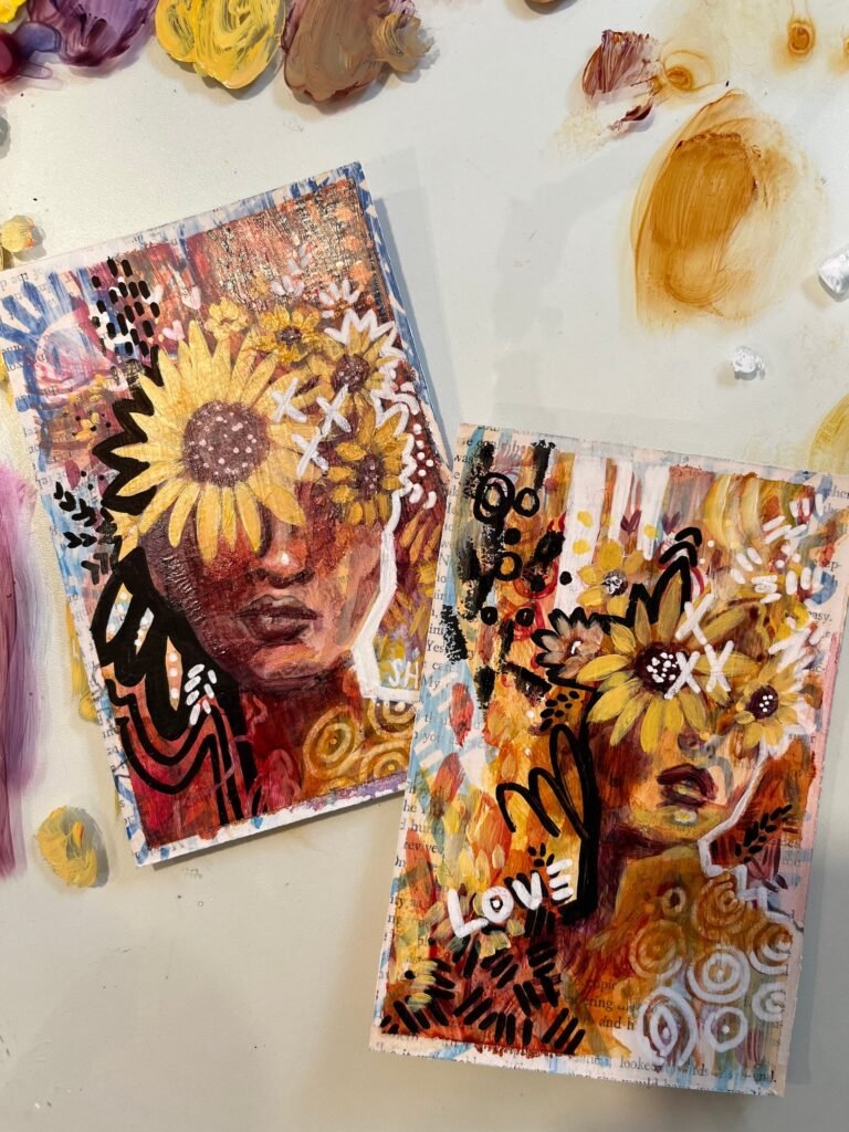 “shine” sunflower portrait painting prayer card