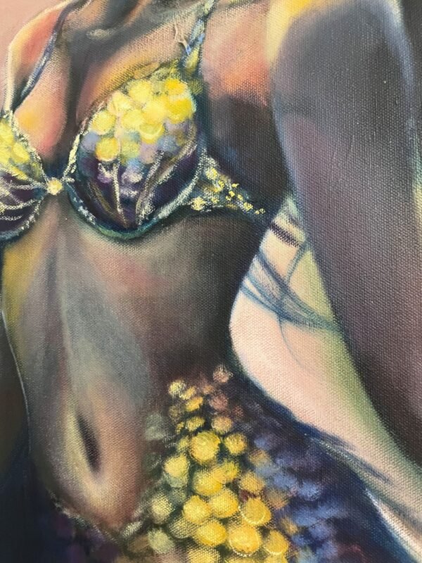 curiosity mermaid large scale painting close up hair