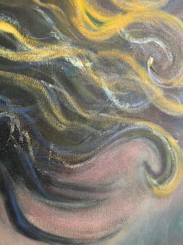 curiosity mermaid large scale painting close up hair