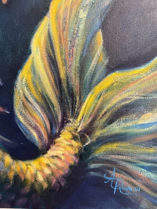 curiosity mermaid large scale painting close up tail fin