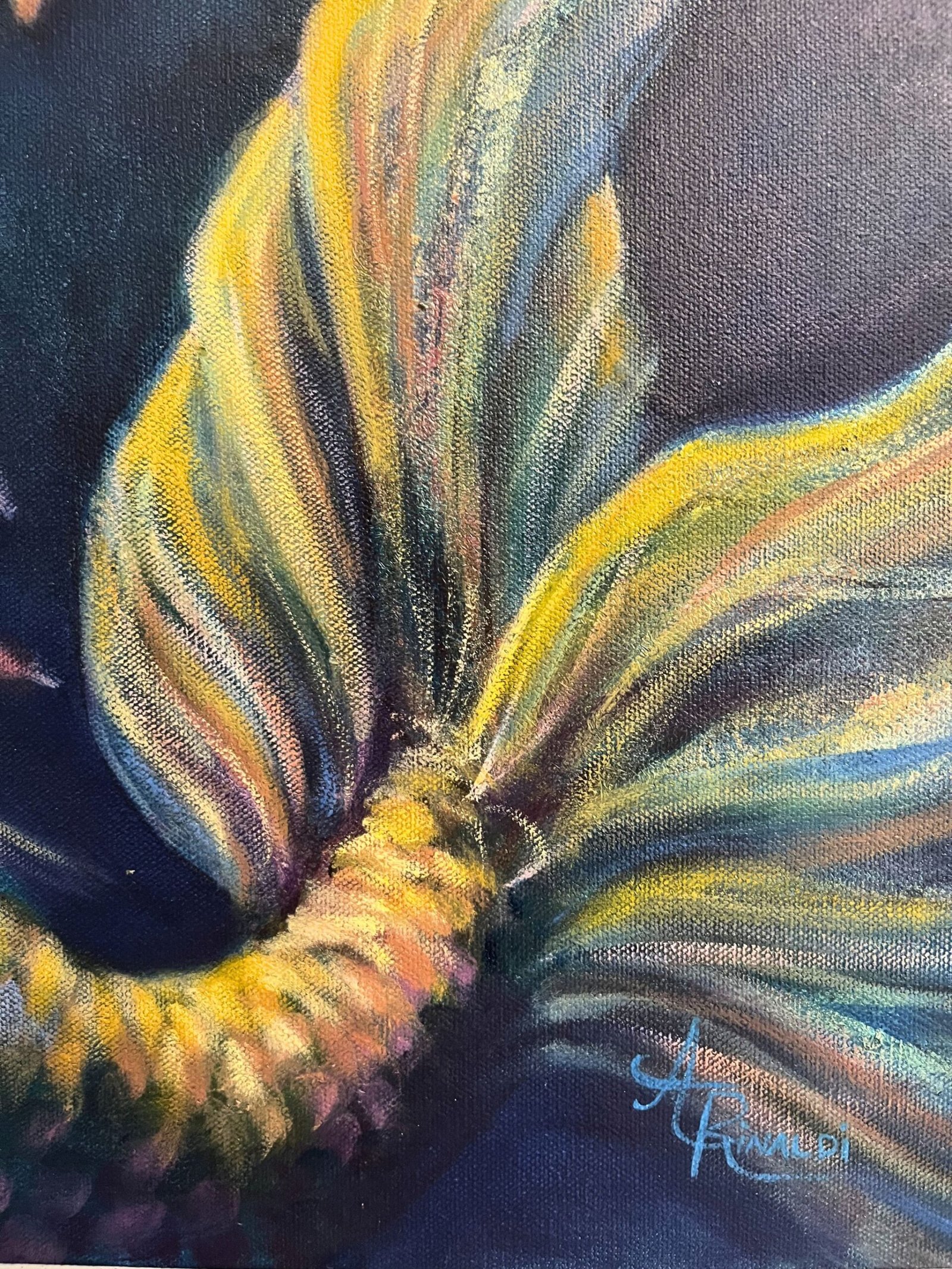 curiosity mermaid large scale painting close up tail fin