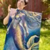 Curiosity mermaid oil painting with gold leaf