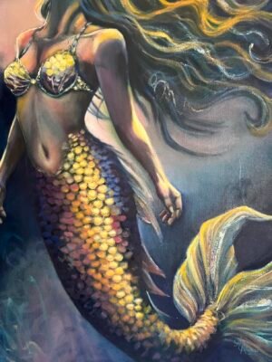 curiosity mermaid oil painting