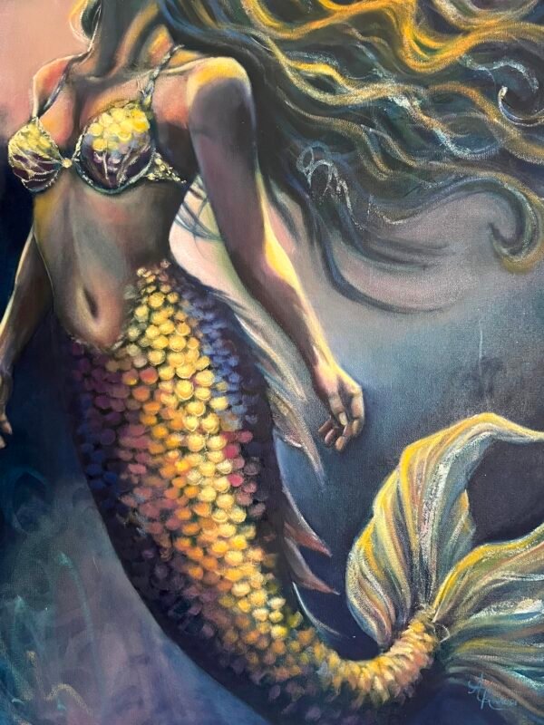curiosity mermaid oil painting