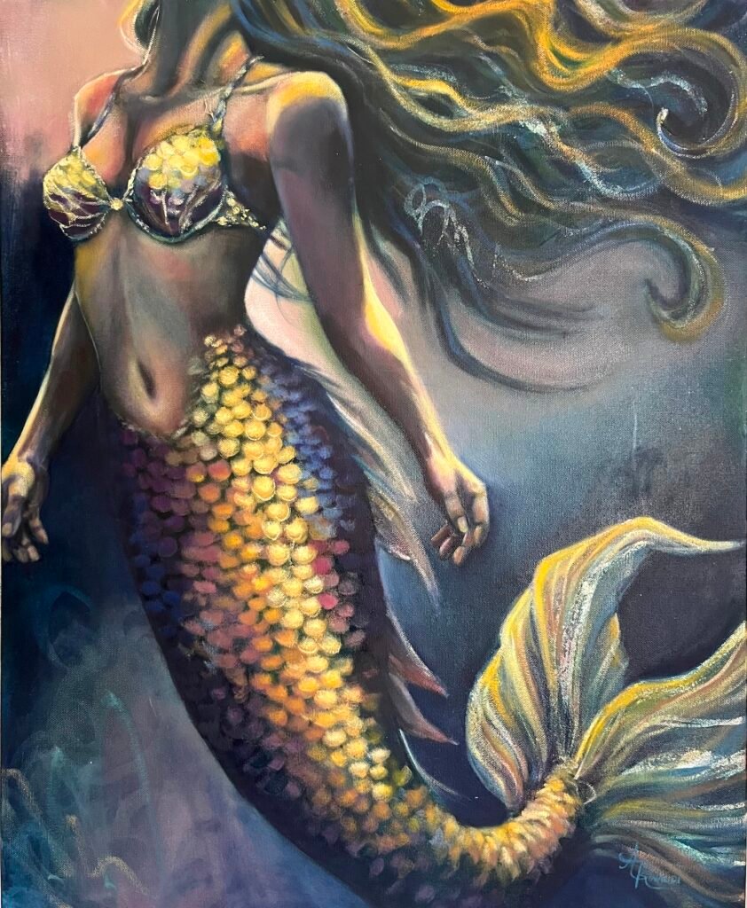 curiosity mermaid oil painting