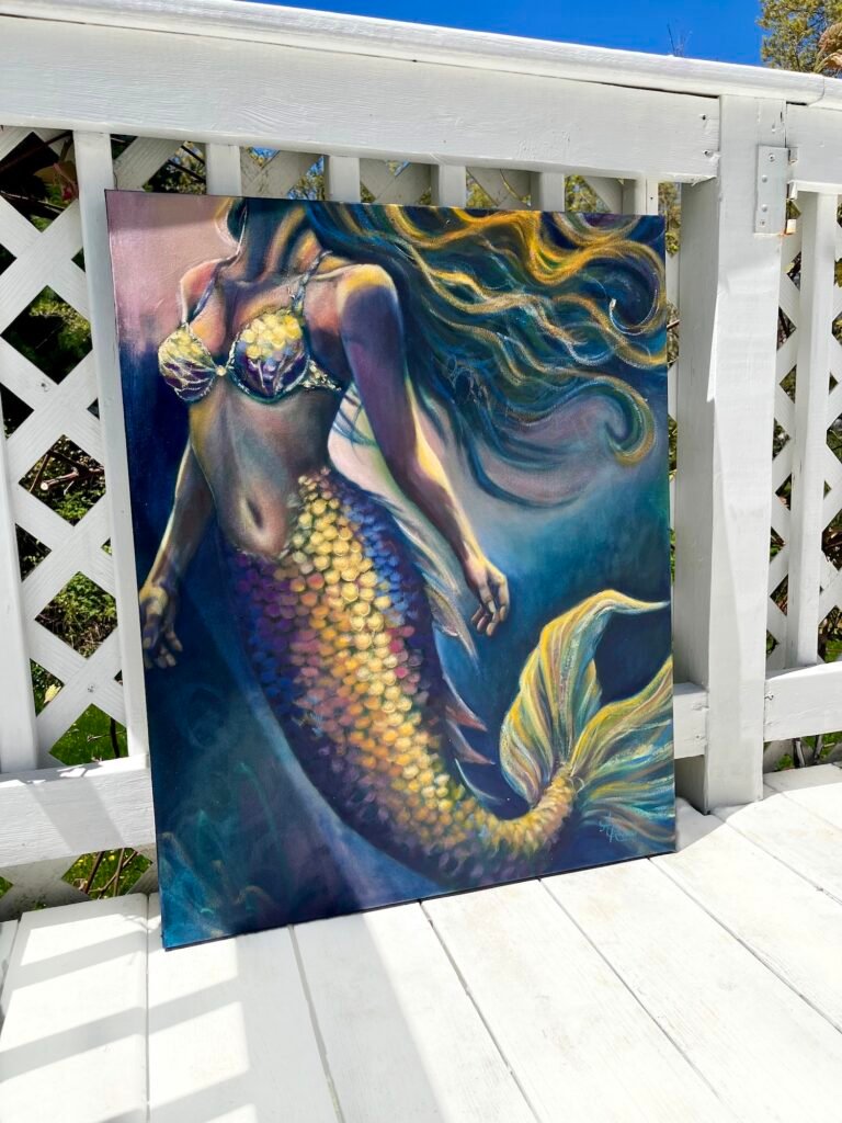 curiosity mermaid oil painting