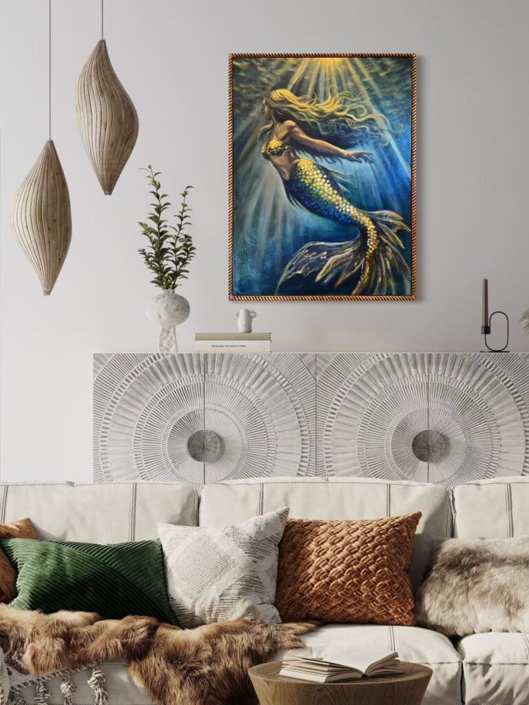 grace large scale mermaid oil painting in room