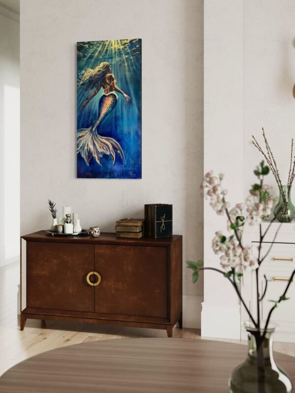 large mermaid painting in room