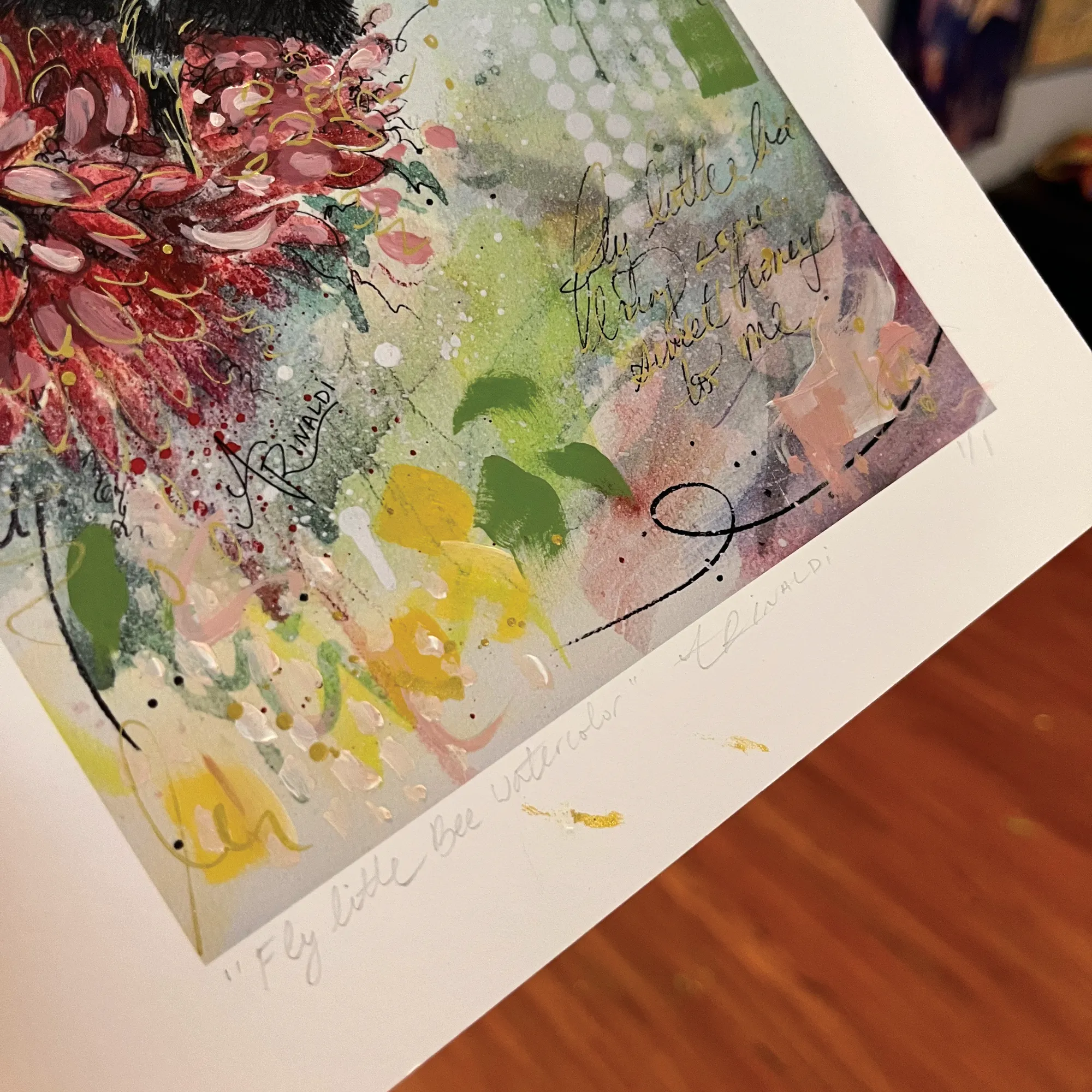 fly little bee watercolor signature