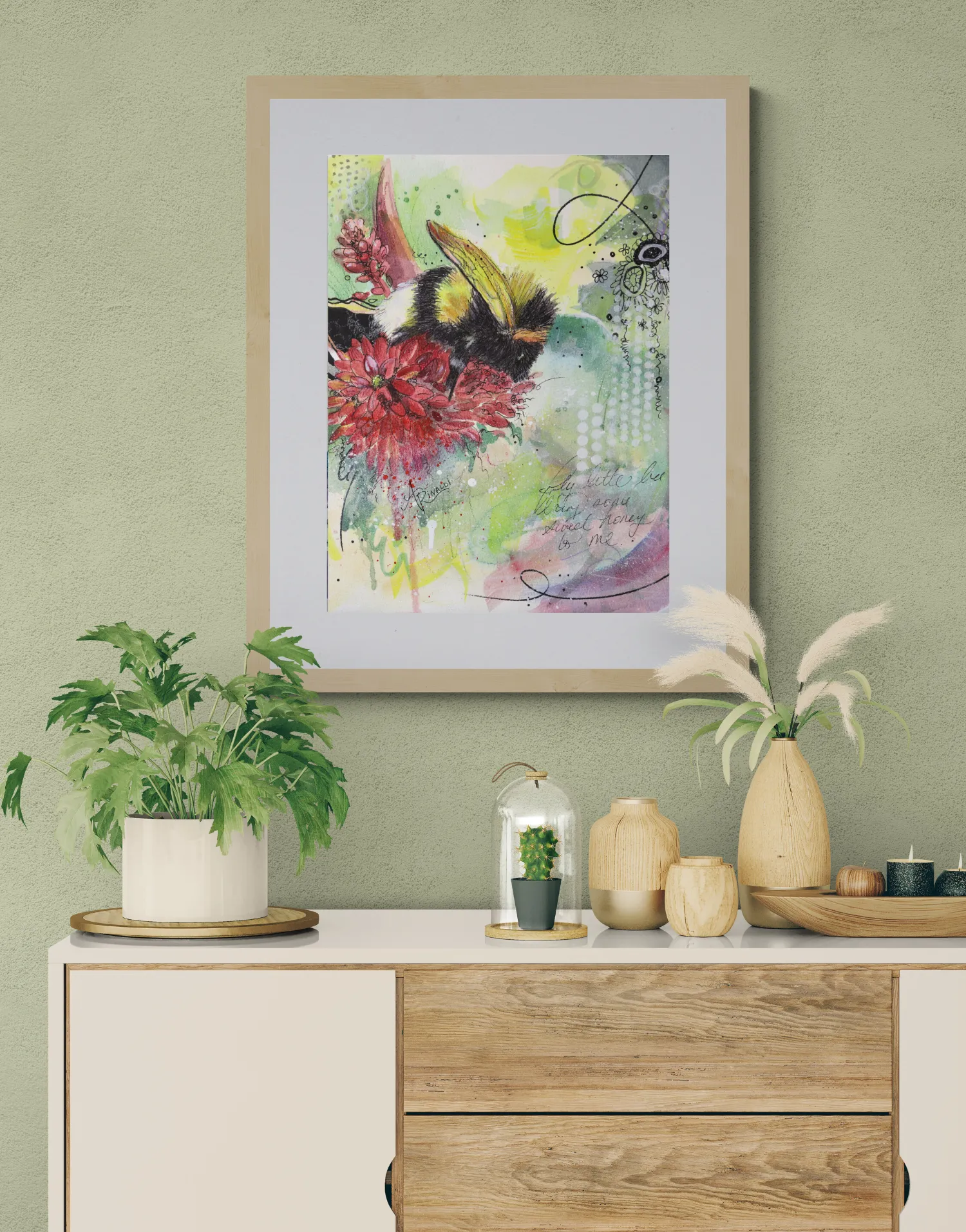 flylittlebee watercolor framed 18x24